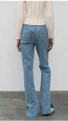 High Quality Women Spring And Autumn All-Match Side Slit Straight Waist Bootcut Jean