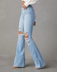 High Waist Flare For Women Fashion Ripped Distressed Denim Woman Bottom Streetwear Ladies Jean