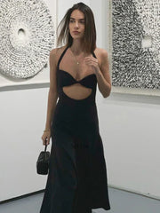 Hollow Backless Slim Sleeveless Party-Ready Bandaged Evening Midi Dress
