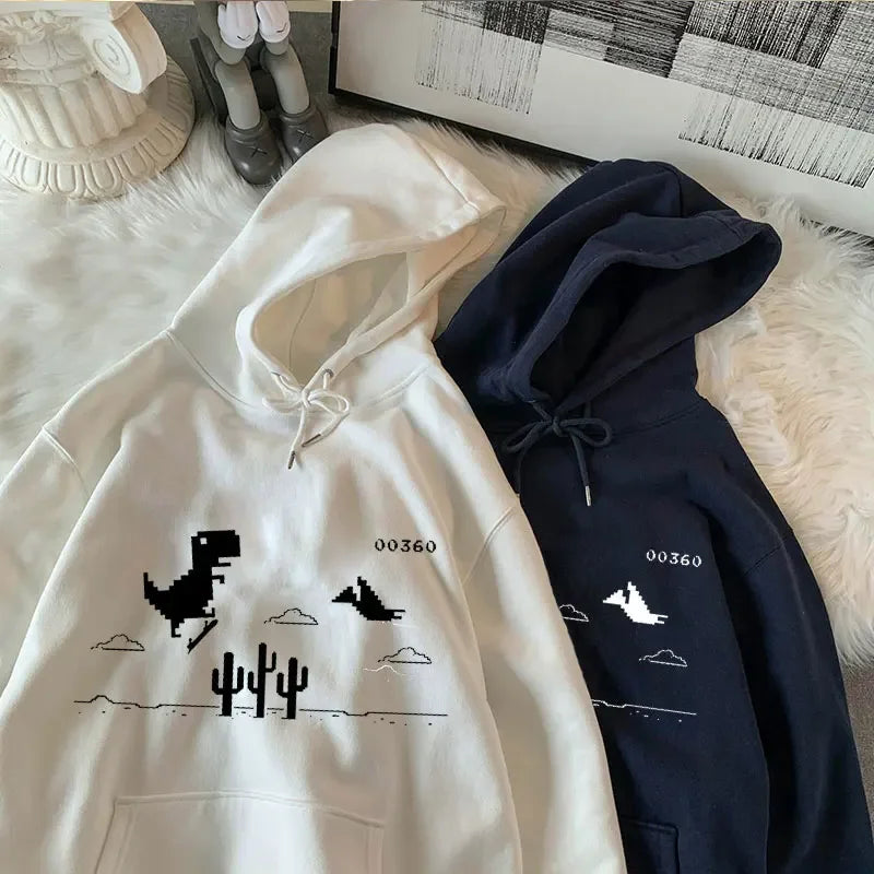 Casual Dinosaur Printed Stylish Korean Pullover Hoodie