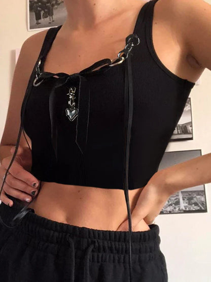 Gothic Sexy Slim Slash Neck Sleeveless Basic Solid Bandage Crop Top