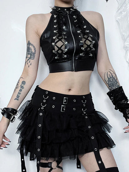 Sexy Shoulder Grunge Punk Cold Casual Crop Gothic Top