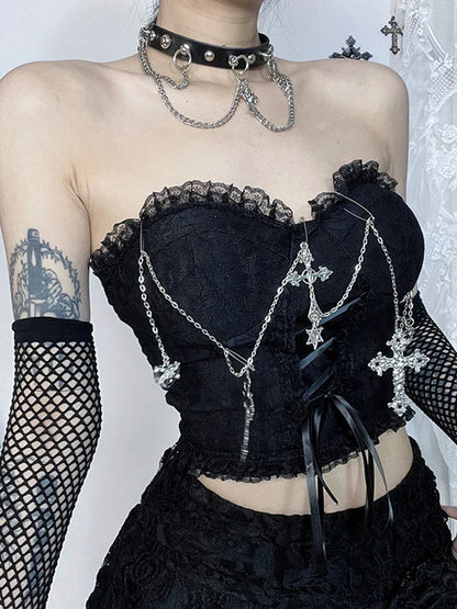 Gothic Sexy Harajuku Strapless Girl Grunge Crop Top