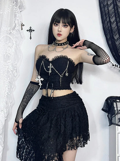 Gothic Sexy Harajuku Strapless Girl Grunge Crop Top