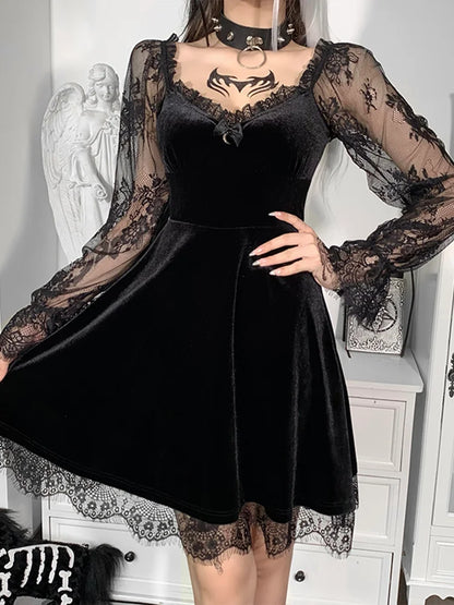 Moon Sexy Black Grunge Dark V Neck Aesthetic Vintage Mini Long Sleeve Autumn Outfit