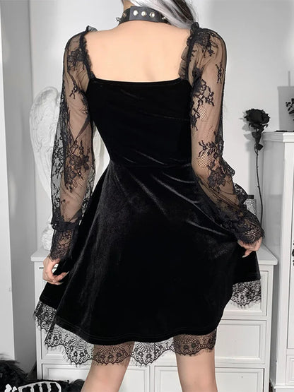 Moon Sexy Black Grunge Dark V Neck Aesthetic Vintage Mini Long Sleeve Autumn Outfit