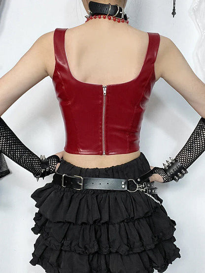 Gothic Crop Cross Corset Punk Leather Grunge Top