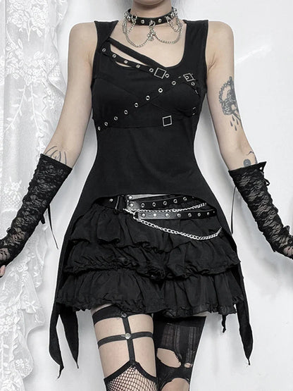 Gothic Sleeveless Harajuku Y2K Crop Irregular Top