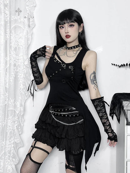 Gothic Sleeveless Harajuku Y2K Crop Irregular Top