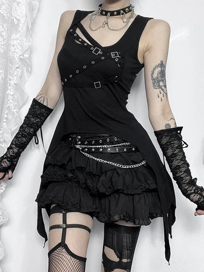 Gothic Sleeveless Harajuku Y2K Crop Irregular Top