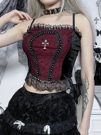 Gothic Camisole Crop Lace Spider Web Harajuku Top