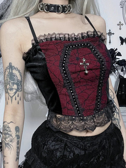 Gothic Camisole Crop Lace Spider Web Harajuku Top