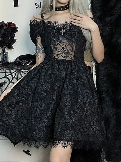 Mini Party Aesthetic One Shoulder Strap Sexy Lace Cutouts Elegant A-Line High Waist Prom Y2K Grunge Clubwear Outfit