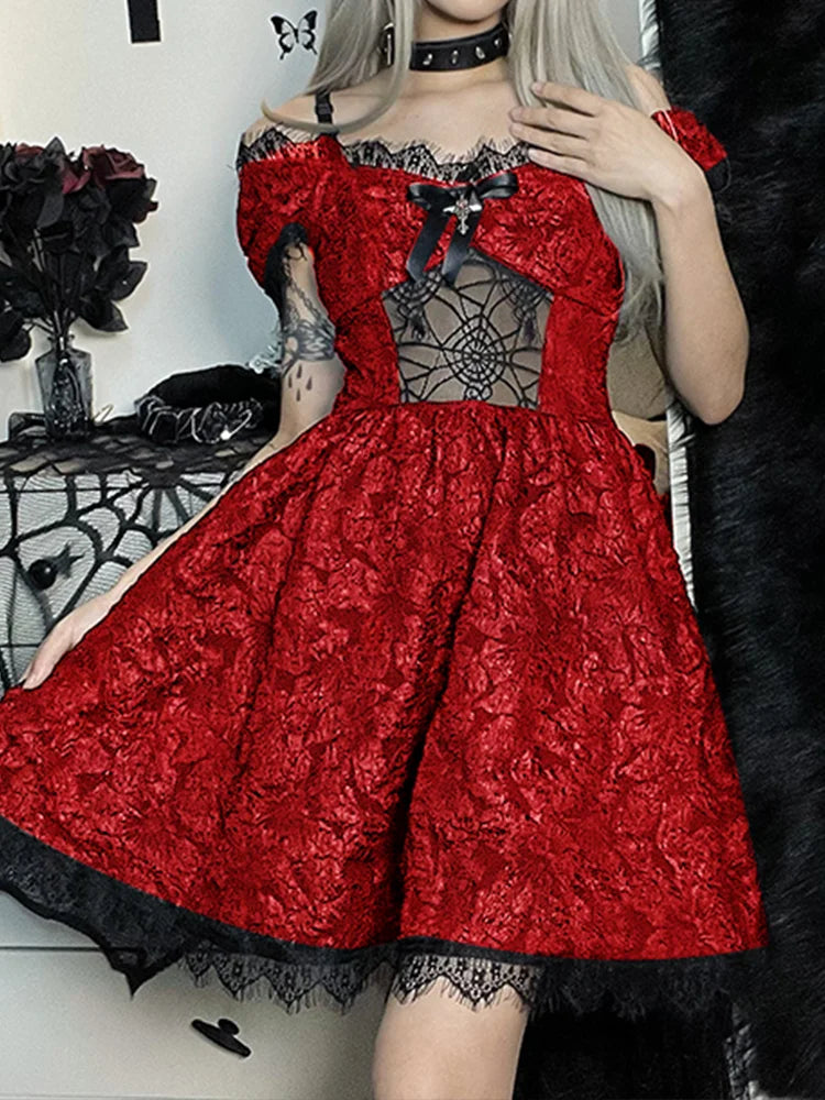 Mini Party Aesthetic One Shoulder Strap Sexy Lace Cutouts Elegant A-Line High Waist Prom Y2K Grunge Clubwear Outfit