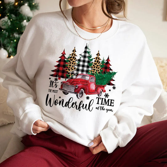 Wonderful Time Printed Party Holiday Sweater Xmas Outfit Christmas Hoodie Hoodies-L