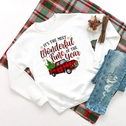 Wonderful Time Printed Party Holiday Sweater Xmas Outfit Christmas Hoodie White 2 / S Hoodies-L