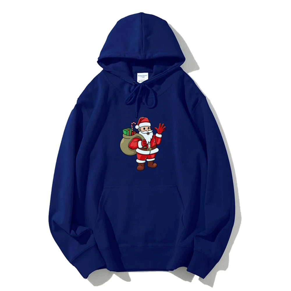 Santa Claus Cartoon Print Long Sleeve Christmas Hoodie