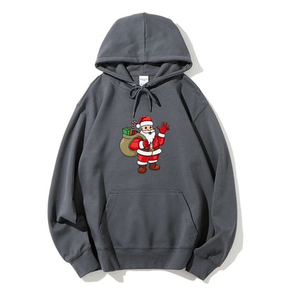 Santa Claus Cartoon Print Long Sleeve Christmas Hoodie