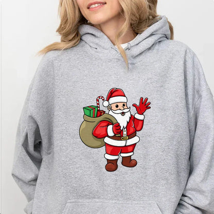 Jolly Santa Claus Cartoon Print Long Sleeve Chic Christmas Hoodie Light Grey / S Hoodies-L