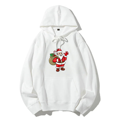 Jolly Santa Claus Cartoon Print Long Sleeve Chic Christmas Hoodie White / S Hoodies-L
