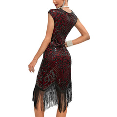 JuliaFashion - Knee Length Flapper Tassels Hem Sequined Great Gatsby Midi Dress