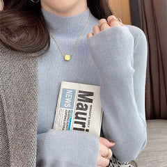 Half High Collar Crochet Y2k Sweater Blue / One Size