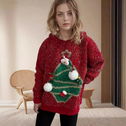 Korea Style Christmas Tree Hooded Loose Ugly Chic Casual Knitwear Sweater Sweaters-L