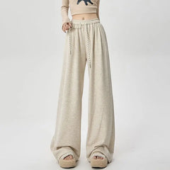 Korean Stripes High Waist Drawstring Pants APRICOT / S