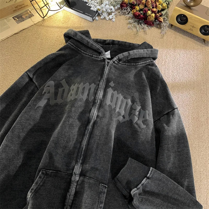 Korean Retro Casual Loose Stylish Zipper Hoodie