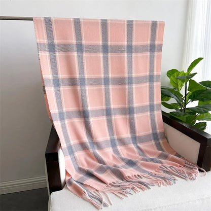 Korean Style Thick Warm Shawl Wrap Plaid Cashmere Blanket Scarf Pink Scarfs-L