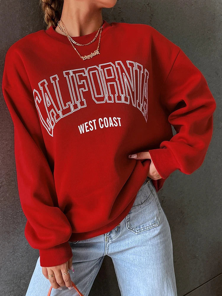 Woman California West Coast Print Long Sleeves Sporty Rich Hoody