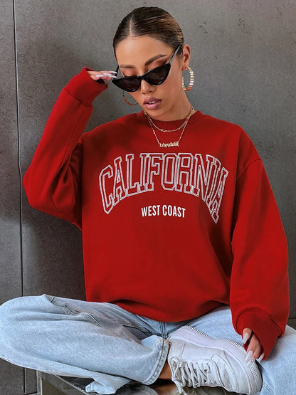 Woman California West Coast Print Long Sleeves Sporty Rich Hoody