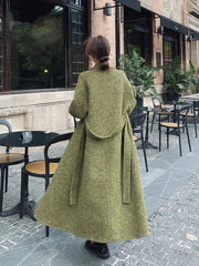 Green Wool Lapel Double-Breasted Overcoat