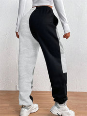 Color Block Jogger Letter Patchwork Print Knitting Casual Slant Pocket Pants