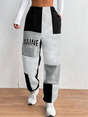 Color Block Jogger Letter Patchwork Print Knitting Casual Slant Pocket Pants