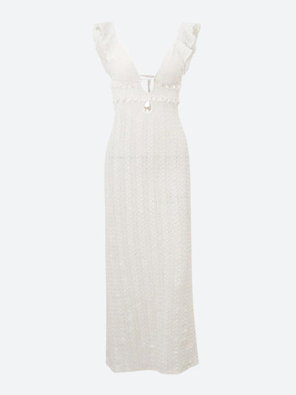 Lace Backless Plunge Neck Maxi Dress