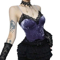Lace Gothic Aesthetic Velvet Grunge Punk Bodycon V-Neck Elegant Classic Crop Top