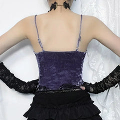 Lace Gothic Aesthetic Velvet Grunge Punk Bodycon V-Neck Elegant Classic Crop Top