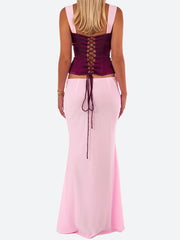 Lace Up Corset Top & Maxi Skirt Two Piece Set