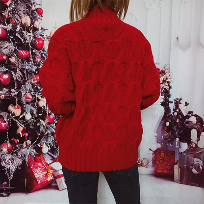 Fashionable Autumn Winter Xmas Loose Round Neck Print Knitted Christmas Sweater Sweaters-L