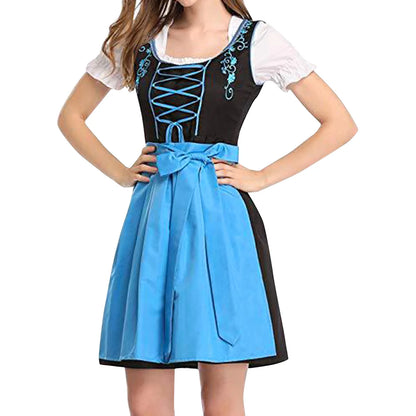 JuliaFashion - Ladies Oktoberfest Bavarian Traditional Plaid Dirndl Cosplay Outfit Dress