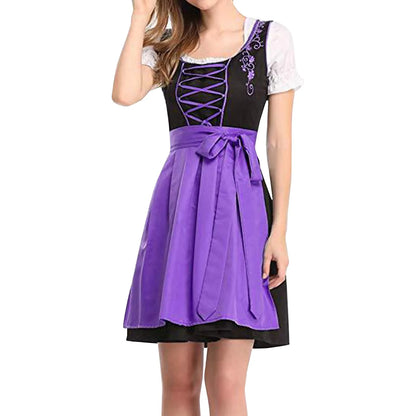 JuliaFashion - Ladies Oktoberfest Bavarian Traditional Plaid Dirndl Cosplay Outfit Dress