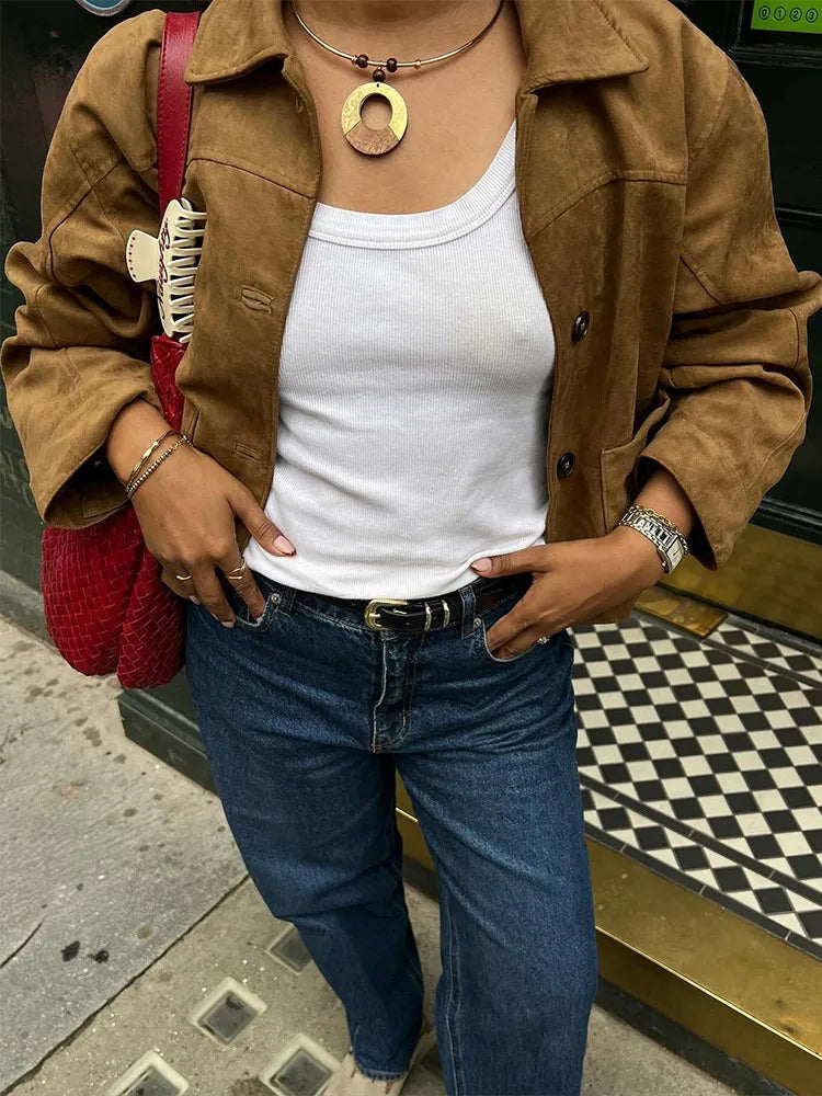 Retro Stylish Chic Solid Color Short Suede Unique Elegant Jacket