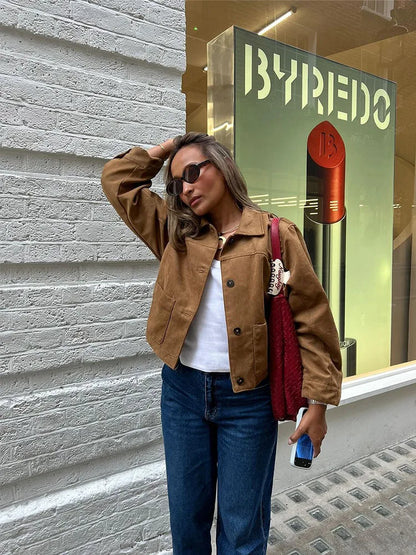 Retro Stylish Chic Solid Color Short Suede Unique Elegant Jacket