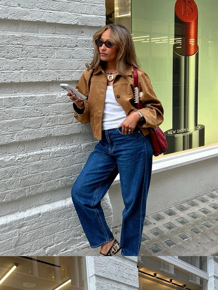 Retro Stylish Chic Solid Color Short Suede Unique Elegant Jacket