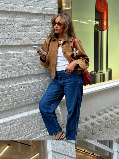 Retro Stylish Chic Solid Color Short Suede Unique Elegant Jacket
