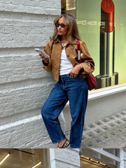 Retro Stylish Chic Solid Color Short Suede Unique Elegant Jacket