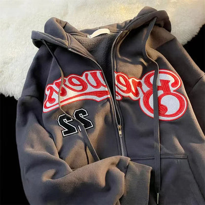 Vintage Oversized Stylish Letter Embroidery Hoodie