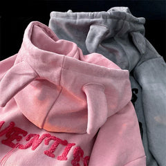 Letter Print Vintage Zipper Hoodie