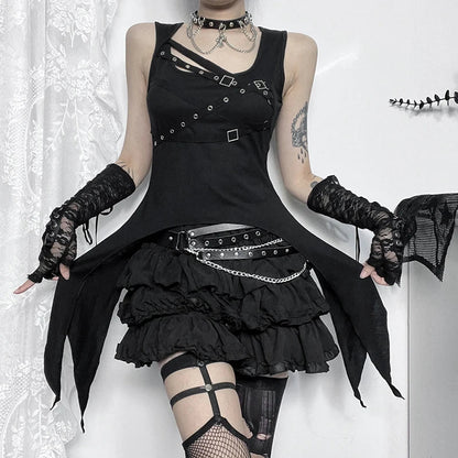 Y2K Goth Black Irregular Sleeveless Slim Vintage Summer Crop Top